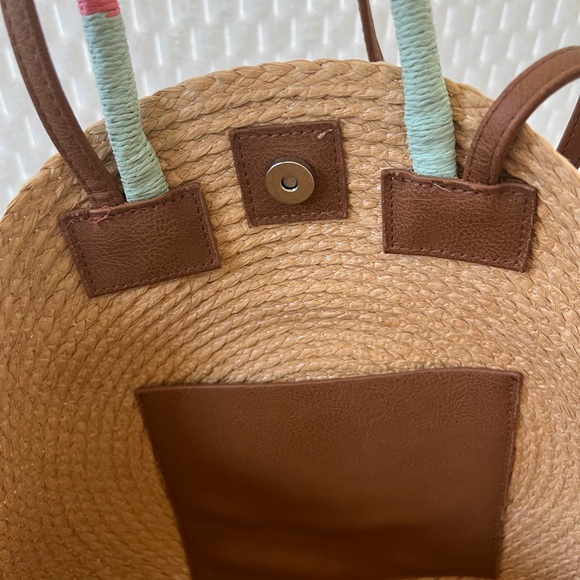 Time & Tru Circle Straw Handbag 15.5" - Beach Summer - Picture 7 of 10